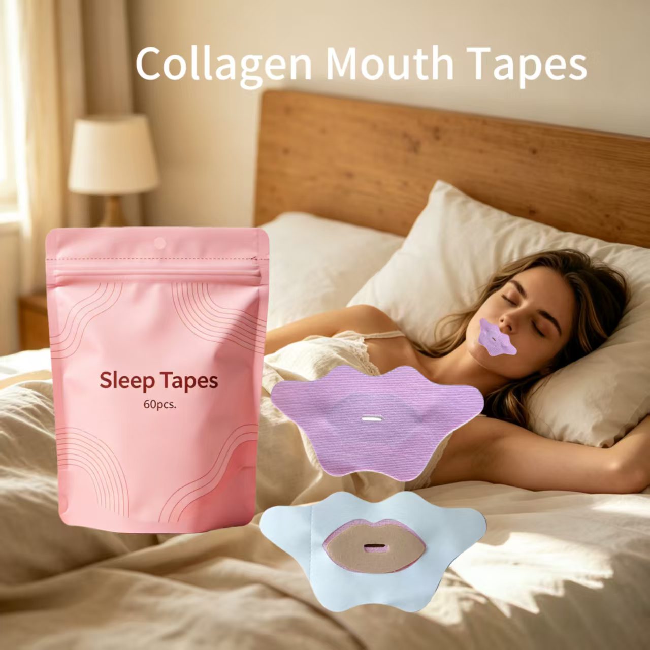 private label collagen mouth tapes for sleeping lip shape sleep strips gentle adhesive hypoallergenic tapes manufacturer